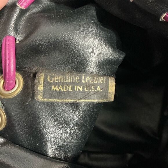 Colorblocked Studded Multi-Colored Leather Drawstring Bucket Bag - Picture 6 of 10